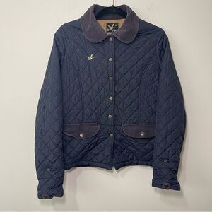 Yumi women Navy diamond quilted chore barn corduroy collar equestrian jacket 10